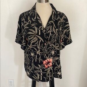 Tommy Bahama Black and Cream Floral Shirt